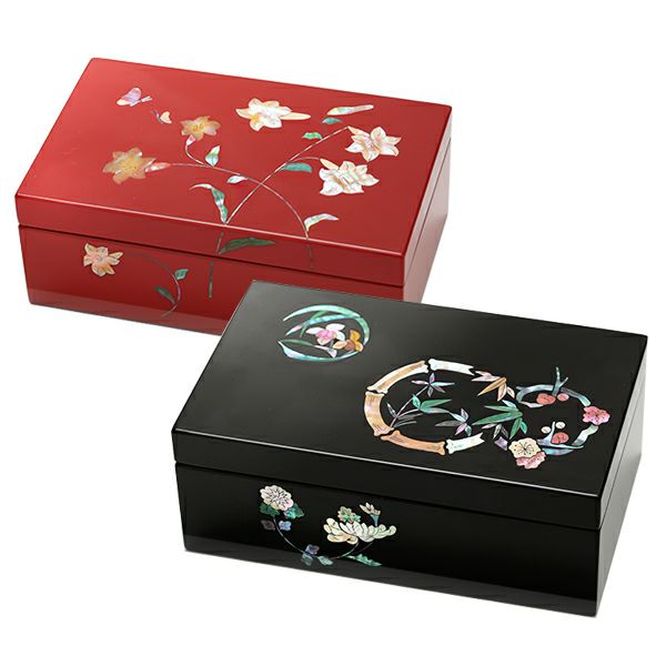 宮内庁御用達 漆器 山田平安堂】長小箱 百合／花丸四君子 | 漆器 山田