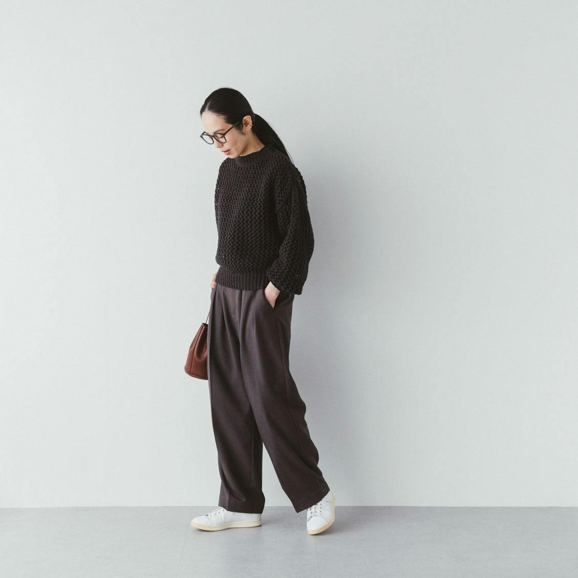 LIYOCA / リヨカ / メッシュ編みニット（グレージュ、スミクロ