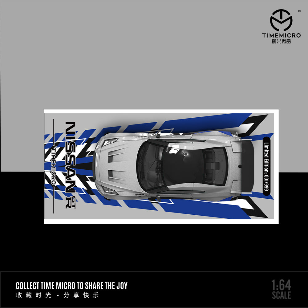 Time Micro 1:64 H300 Flatbed Trailer & Nissan GT-R R35 Silver Blue