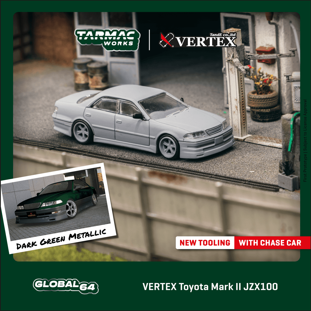 Tarmac Works 1:64 VERTEX Toyota Mark II JZX100 Dark Green Metallic