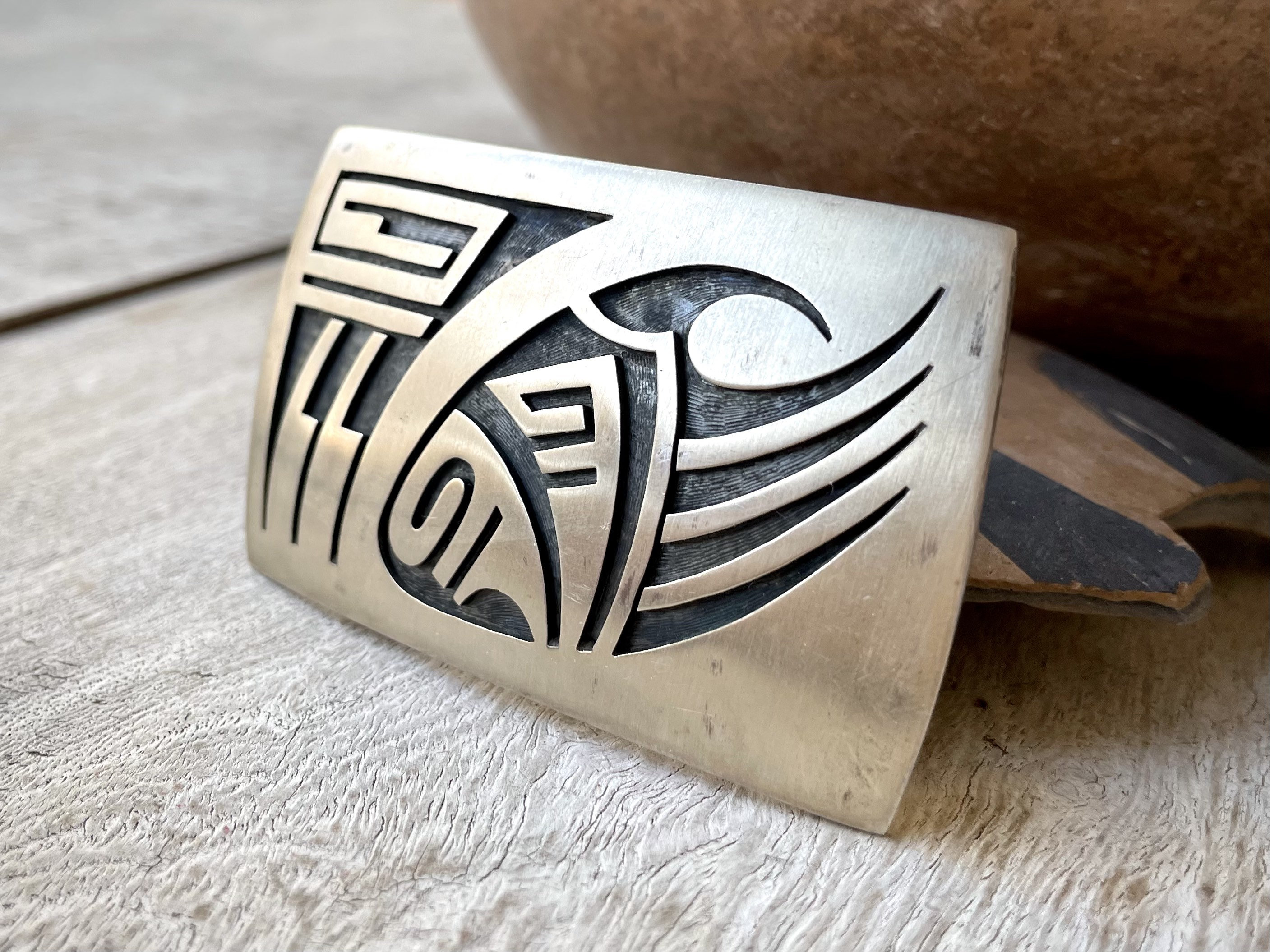 Vintage Hopi Andrew Saufkie Sterling Silver Overlay Bear Paw Belt