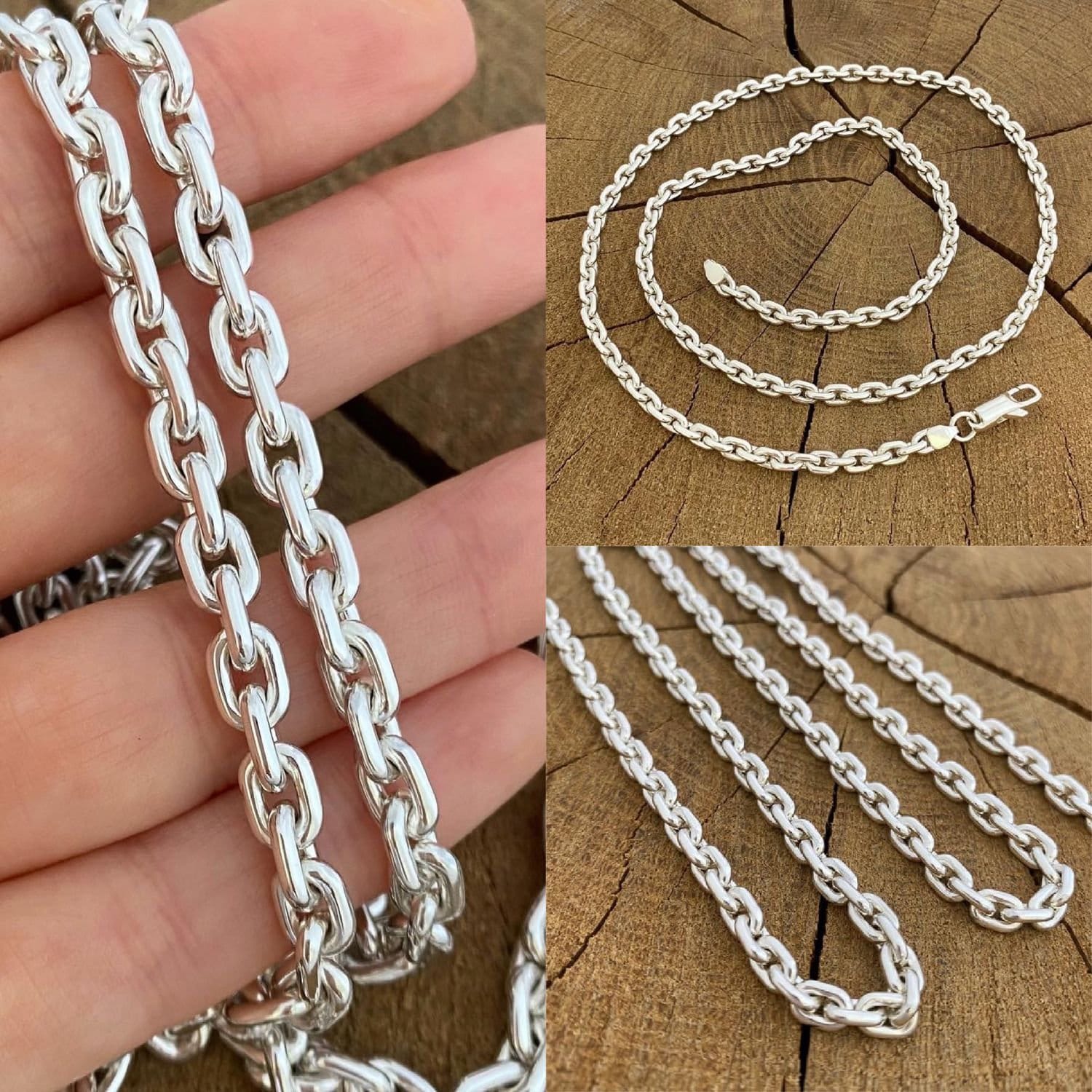 925 Sterling Silver Anchor Chain Without Facets Silver Men's Chain