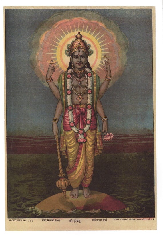 ヴィシュヌ - 大型ヴィンテージスタイルのインドのヒンドゥー教の信仰