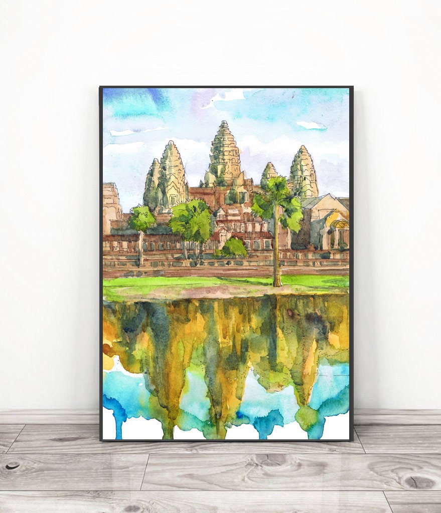 カンボジアの絵画 - アンコールワットのアートプリント、アジアの旅行