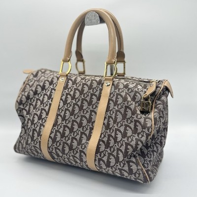 Christian Dior Trotter Boston Bag Canvas Brown Gold Authentic From