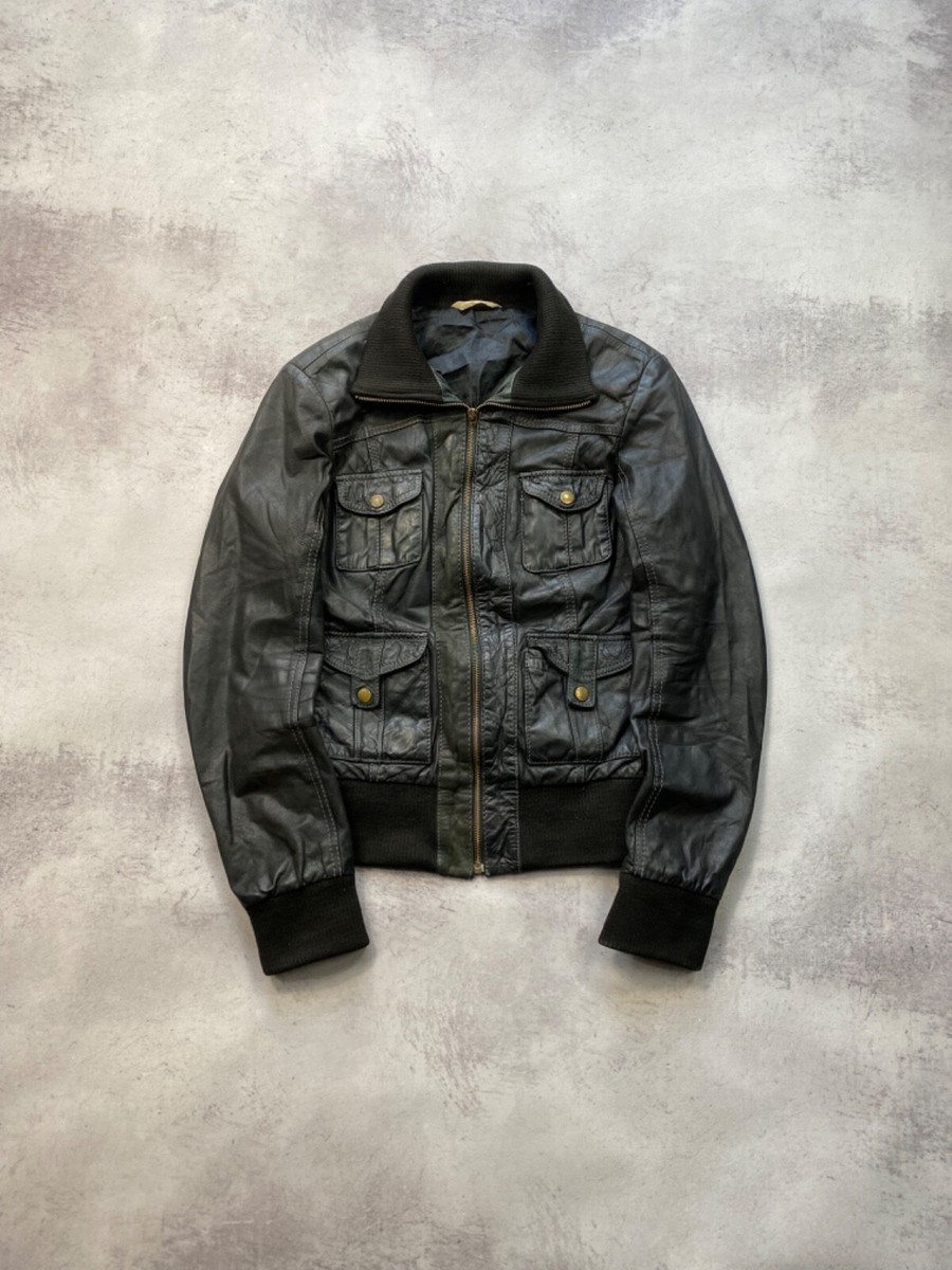 Vintage IF SIX WAS NINE LGB Style Multi Pocket Leather Jacket Size