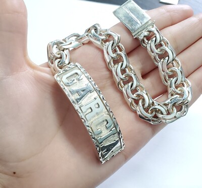 925 Sterling Silver Bracelet Chino Link Name Plate Custom Initials