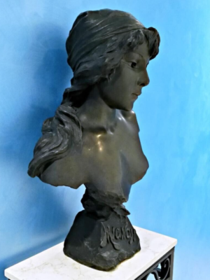 Emmanuel Villanis MIGNON 1896 SALON Art Nouveau Bronze Bust Woman