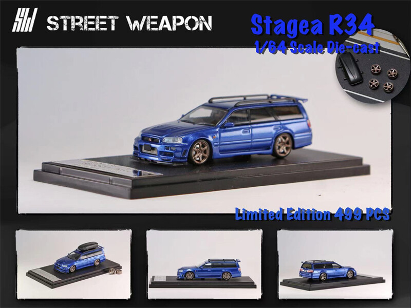 Street Weapon 1:64 Stagea R34 w/Roofbox & Extra Wheels Diecast