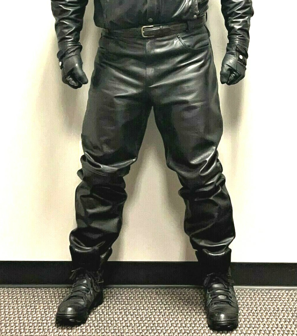 Men's Route 66 Thick Biker Black Leather Pants - Size 30 | eBay