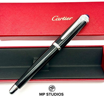 Cartier Black Composite Silver Executive Rollerball Pen Rare AD