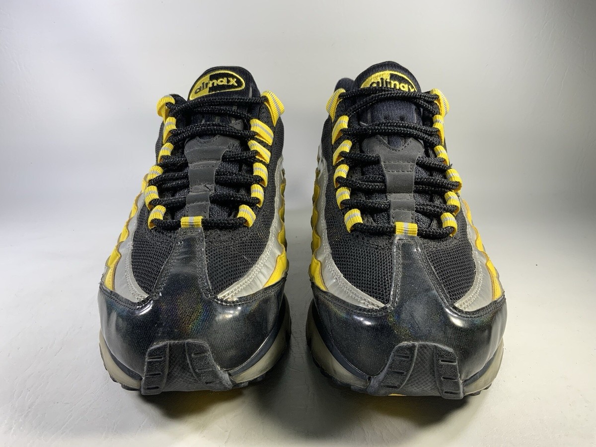 Nike Air Max 95 Black Zest Yellow Metallic Silver Mens Size 7.5