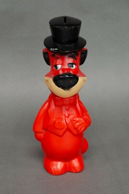 Huckleberry Hound Red Plastic Bank with Black Hat, Vintage