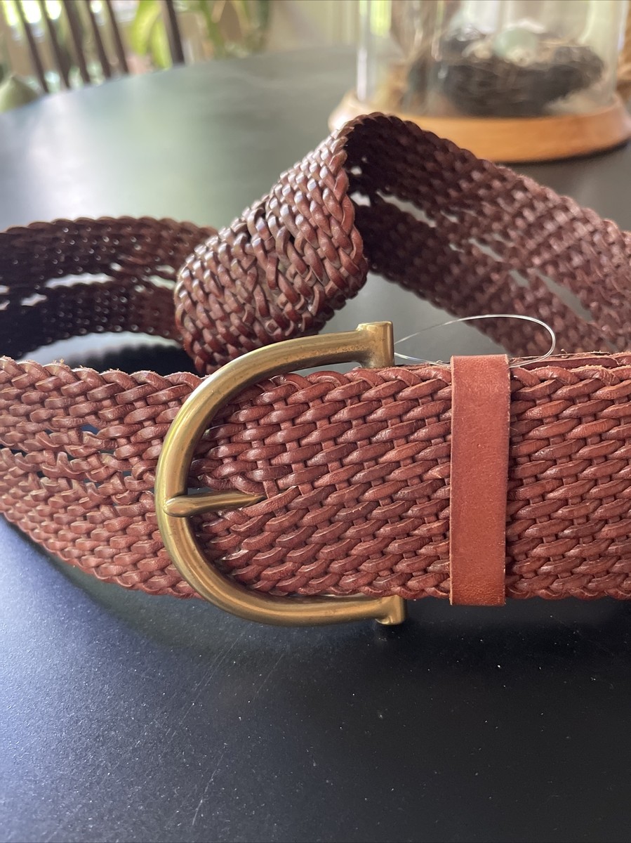 Vintage Ralph Lauren Brown Leather Brass Buckle Woven Belt M Rare