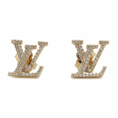 LOUIS VUITTON Earrings Gold GP Rhinestones LV Logo M00609 VA1212 F