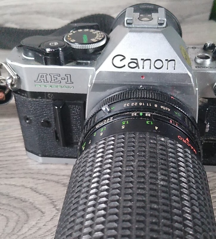 Canon AE-1 Program silver body Marco 75-200mm Lens From JAPAN G-Vg