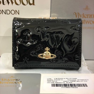 Vivienne Westwood Tri fold Wallet Black Enamel Orb 9cmx11cmx3cm