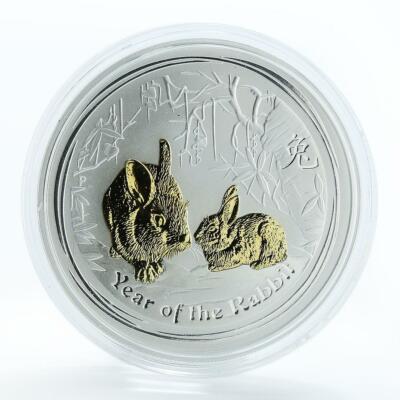 Australia 1 dollar Year of the Rabbit Gilded Lunar Series II 1 Oz