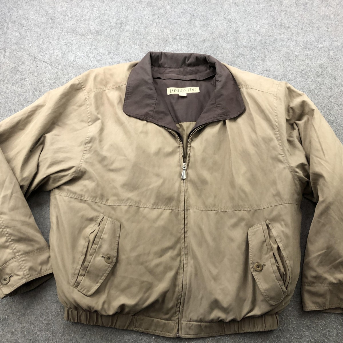 Vintage London Fog Jacket Mens Large Tan Brown Full Zip Bomber