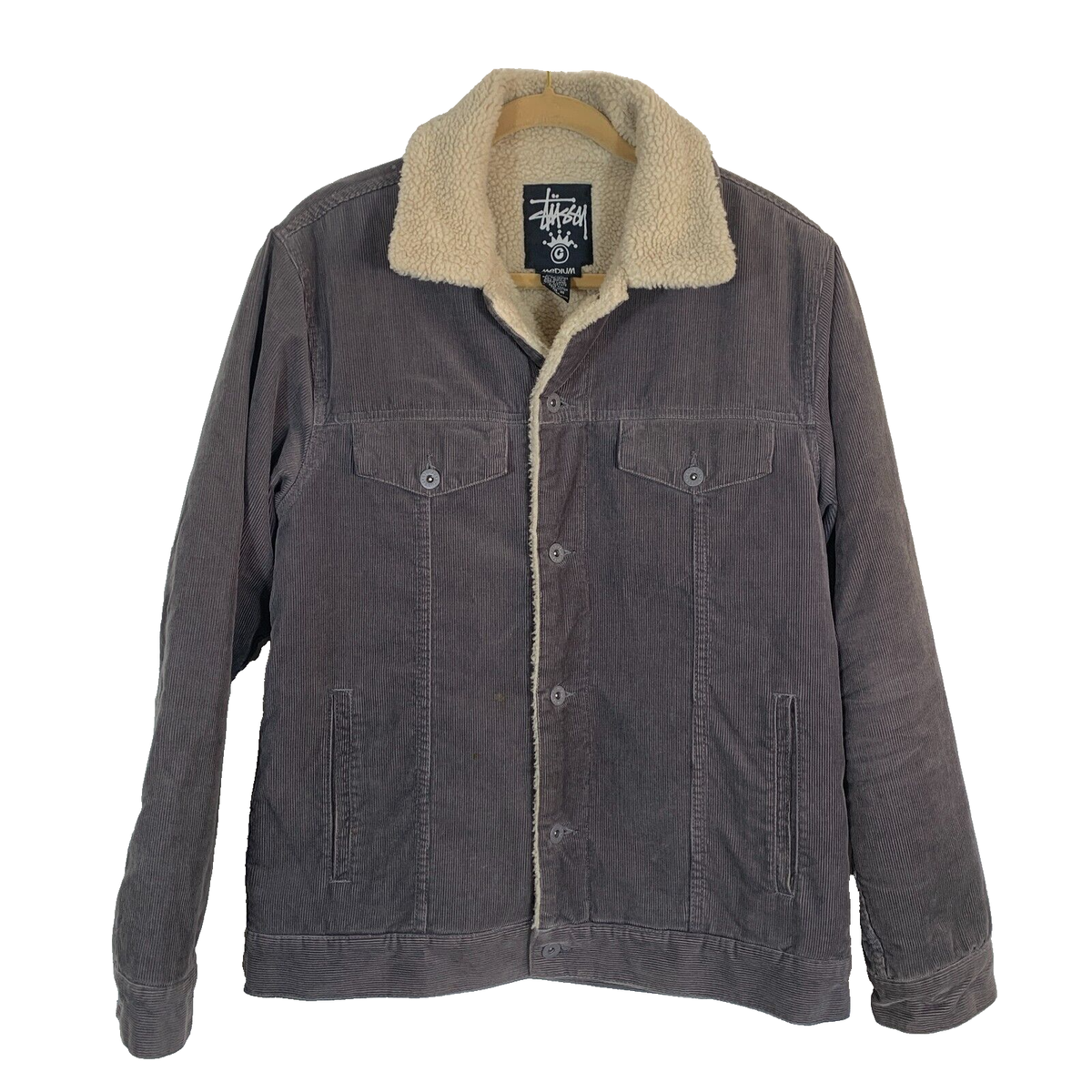 VTG Stussy Mens Fur Collar Shepa Corduroy Jacket Gray Size M | eBay