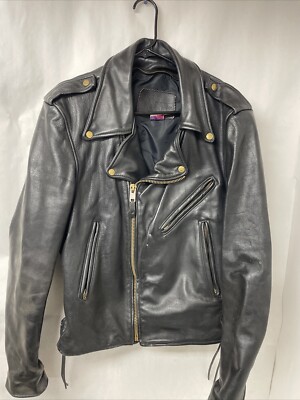 Vtg. Branded Garments Inc. Black Leather Motorcycle Jacket U.S.A.
