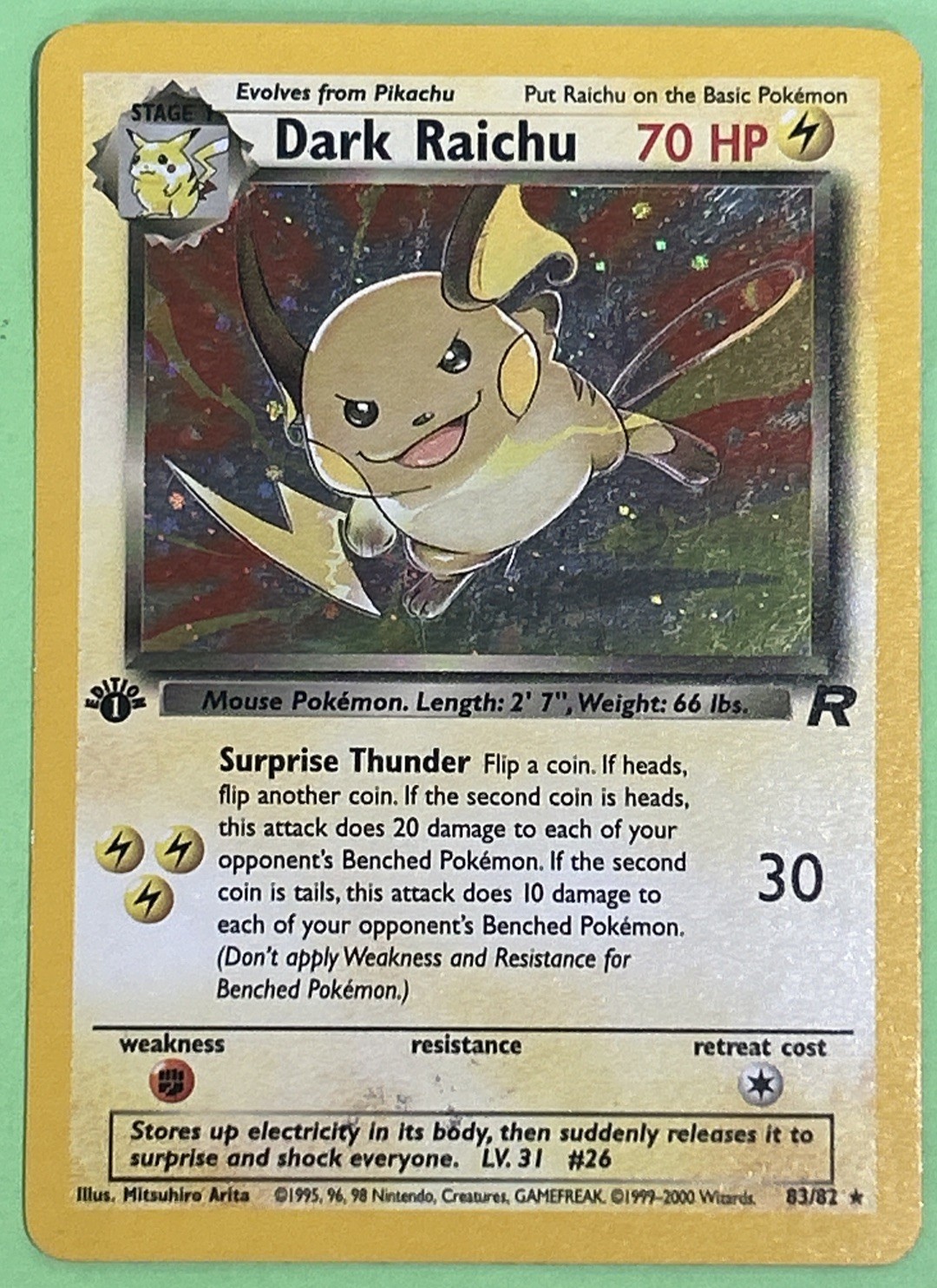Dark Raichu 2000 Team Rocket #83/82 1st Edition Holo (Secret