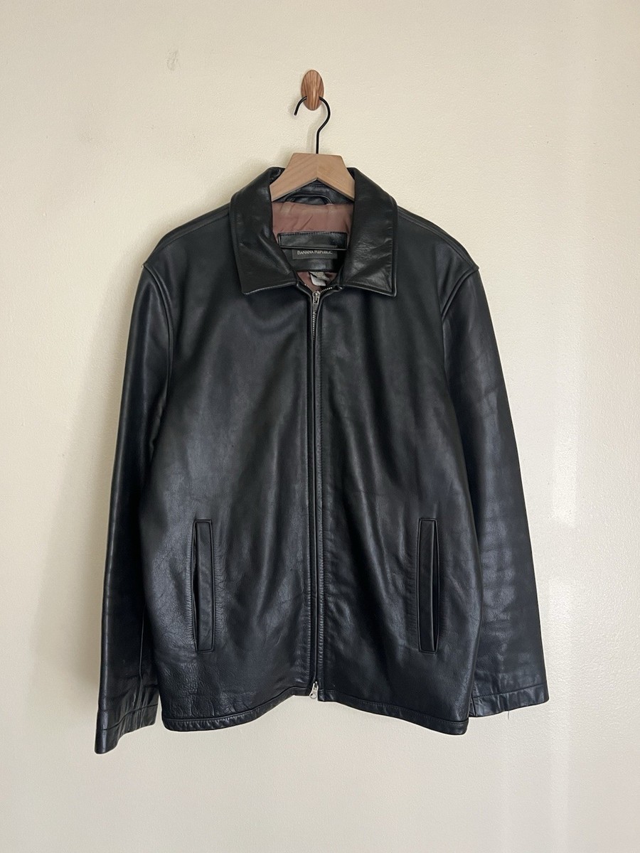 VINTAGE BANANA REPUBLIC Black LEATHER JACKET SIZE M Full Zipped | eBay