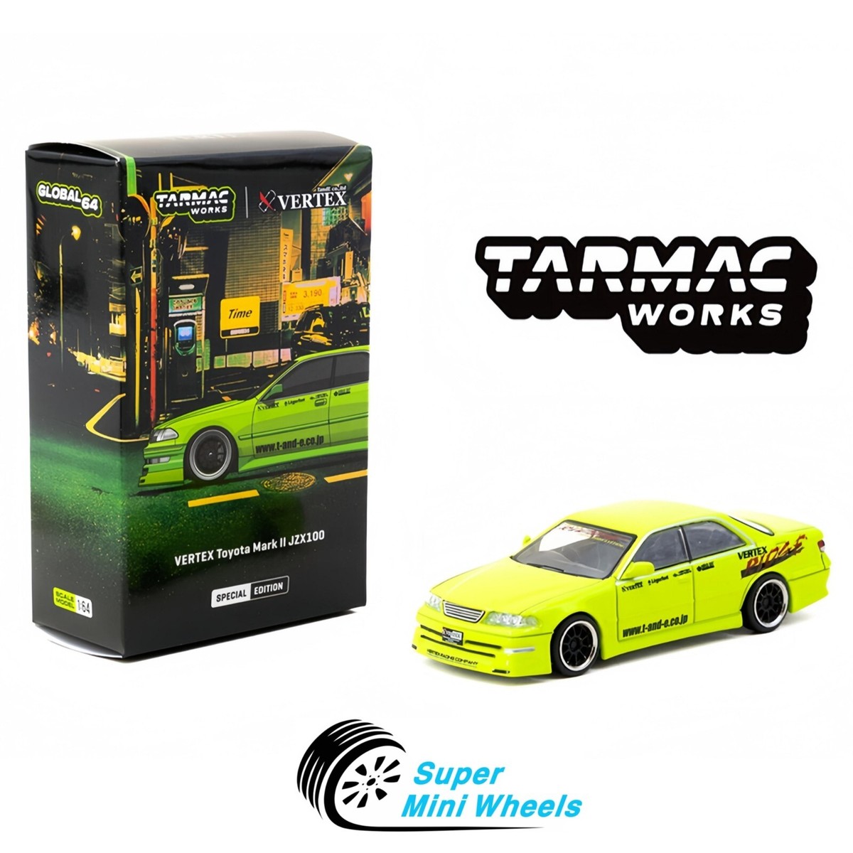 Tarmac Works 1:64 VERTEX Toyota Mark II JZX100 Light Green - Tokyo
