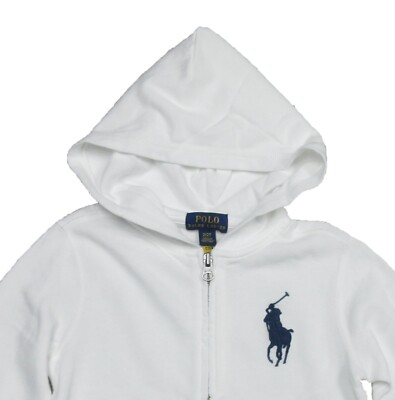 Polo Ralph Lauren Boys White Big Pony Logo Terry Lined Full Zip