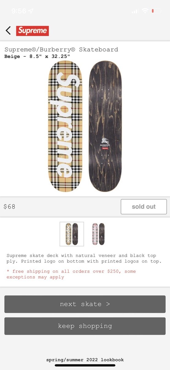 Supreme Burberry Skateboard Deck 8.5” x 32.25” BEIGE | eBay
