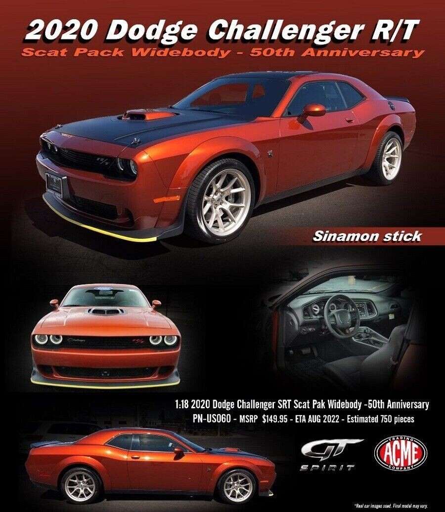 1/18 Dodge 2020 Challenger R/T Scat Pack Widebody Brown By Gt