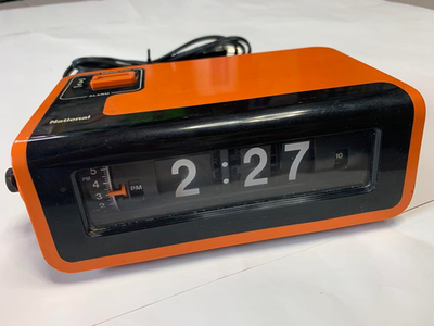 National TG-02 Flip Alarm Clock Orange Vintage Retro Rare Working