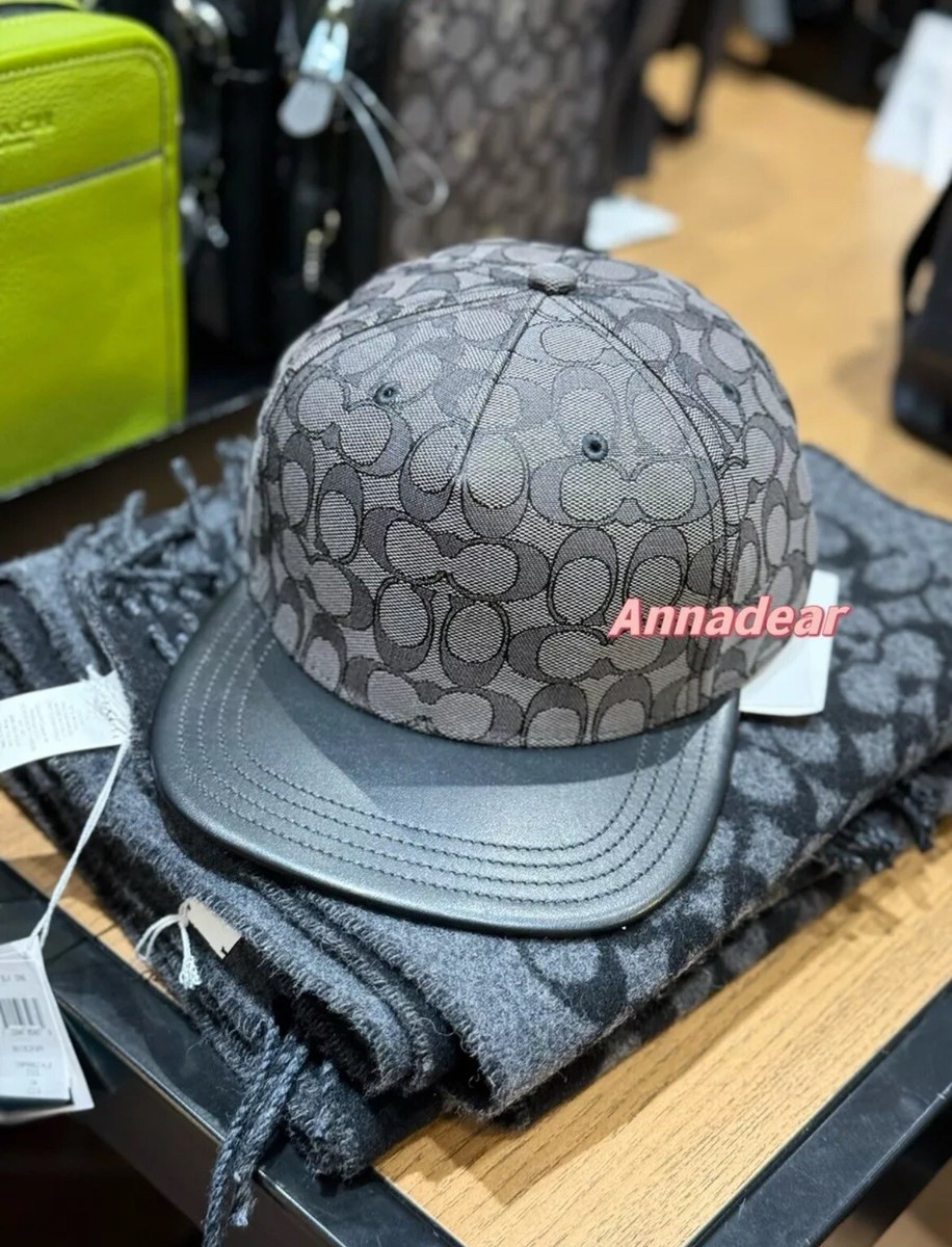 NWT COACH SIGNATURE FLAT BRIM HAT BLACK | eBay