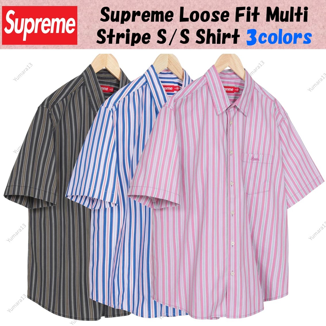 Supreme Loose Fit Multi Stripe S/S Shirt 3colors Black Blue Pink