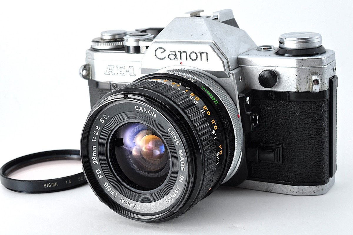 Canon AE-1 35mm SLR Film Camera Silver FD 28mm f/2.8 S.C. Lens
