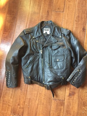 DKNY Vintage Leather Black Biker Motorcycle Painted Club 1993