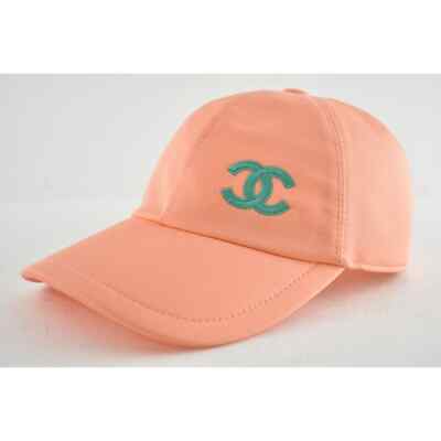 Chanel REV Orange Peach Turquoise Blue CC Logo Baseball Cap Curved