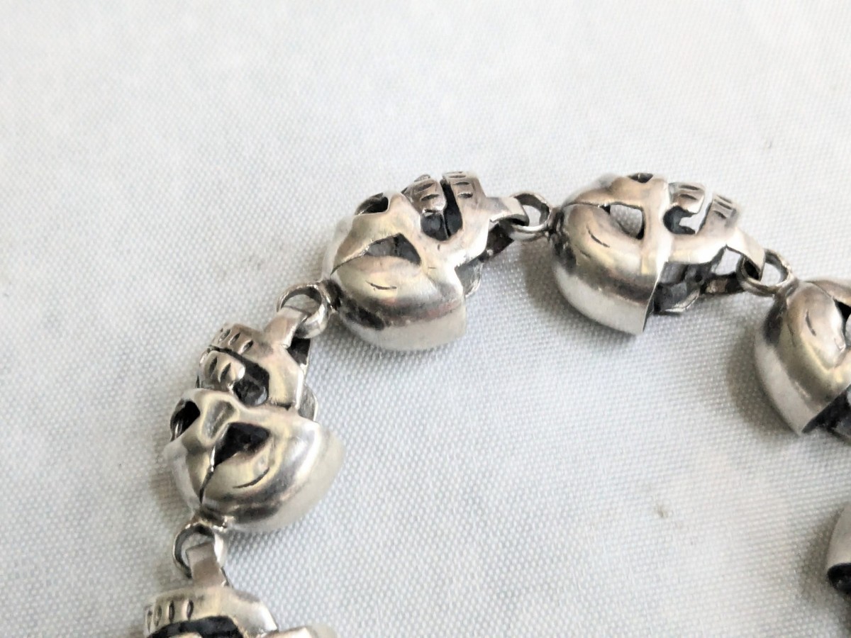 Vintage Sterling Silver Skull Bracelet 7.5
