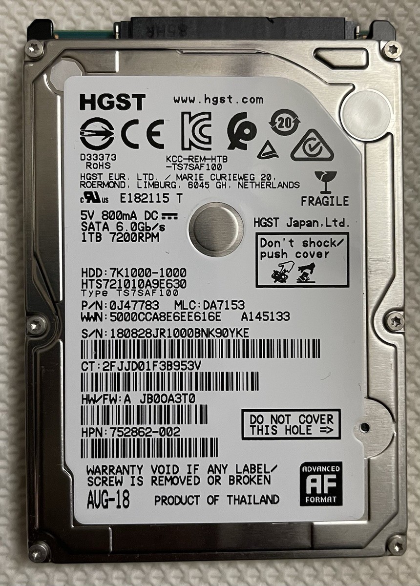 HGST HTS721010A9E630 1TB 2.5 HARD DRIVE | 0J47783 | 752862-002