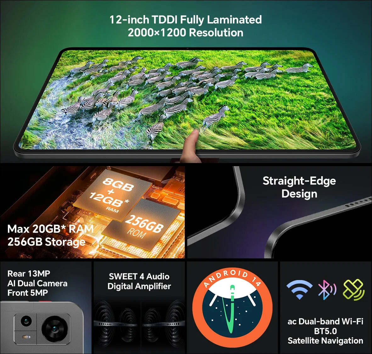 Teclast T60 12 inch 2K Tablet Android 14 8GB+12GB RAM 256GB ROM