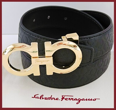 Salvatore Ferragamo Men's Black Leather Belt SZ 90-95-100-105 Gold