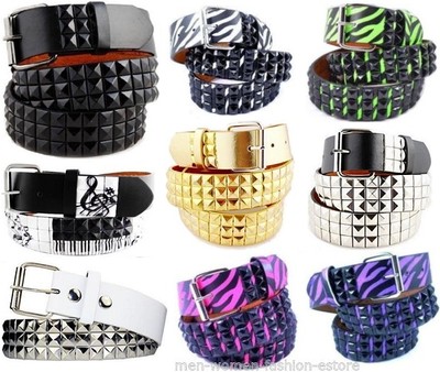 New Black & White & Hot Pink Zebra 3Row Pyramid Studded Punk Goth