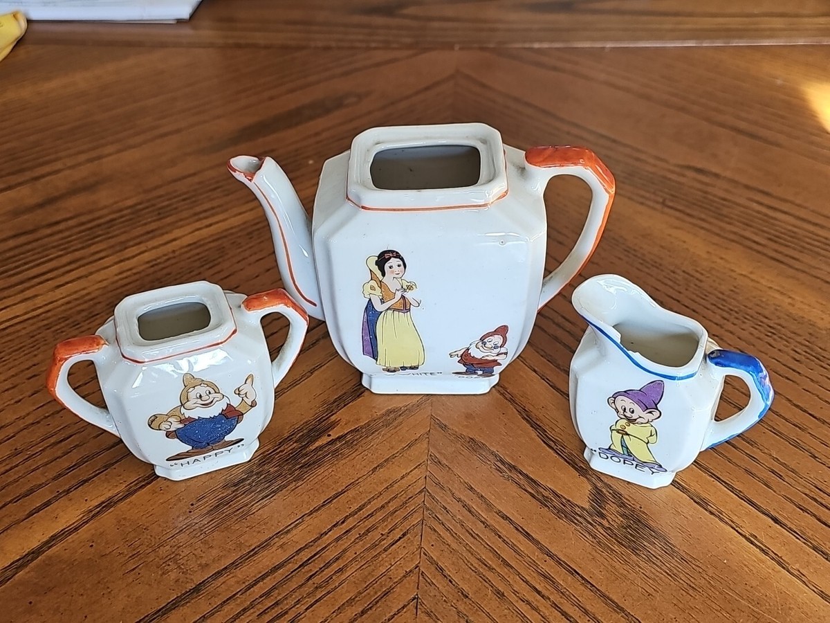 1937 Walt Disney Enterprises Ceramic Snow White Tea Set Japan 3
