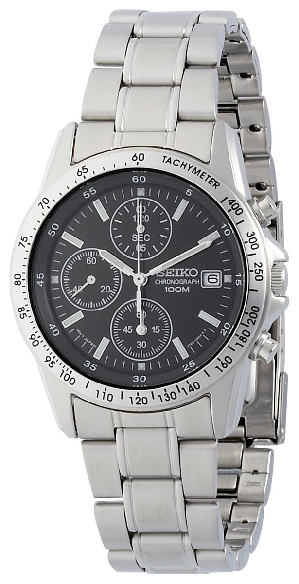 SEIKO Chronograph SND367PC Black Silver Men's Watch New in Box | eBay