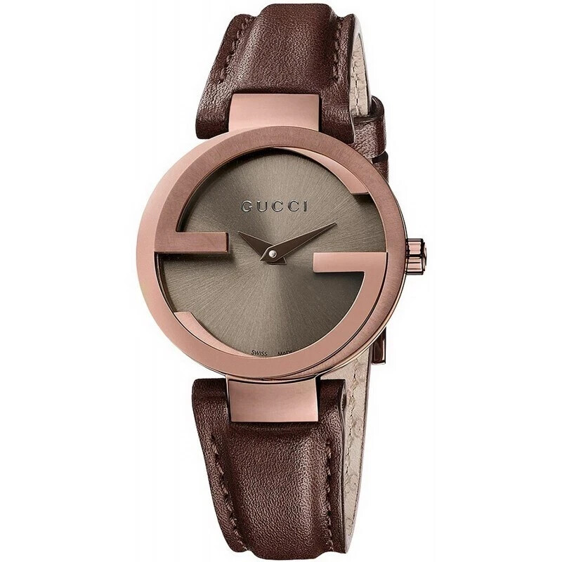 Gucci YA133309 Swiss 133.3 Series Interlocking Brown Leather Strap
