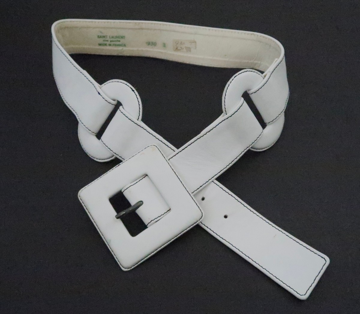 vtg SAINT LAURENT Rive Gauche white leather belt XS S | eBay