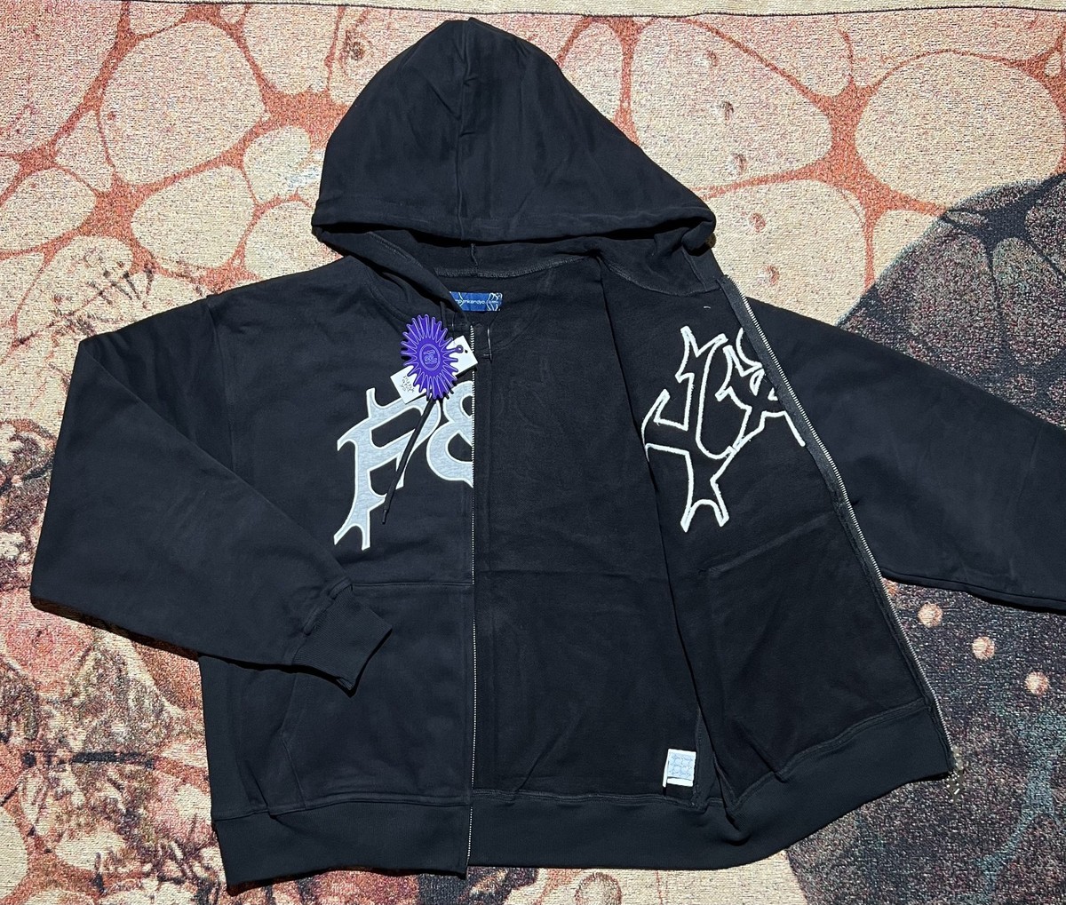 PUNKANDYO P&Y Zip Up Hoodie Hooded Sweatshirt Black Size Large