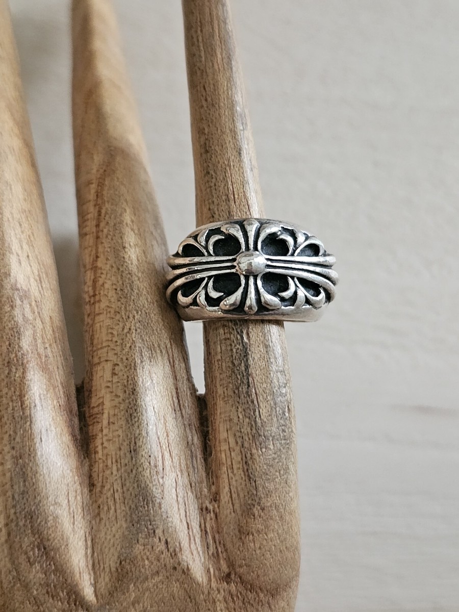 RARE 1992 CHROME HEARTS STERLING SILVER ORNATE CROSS RING SZ 4.75