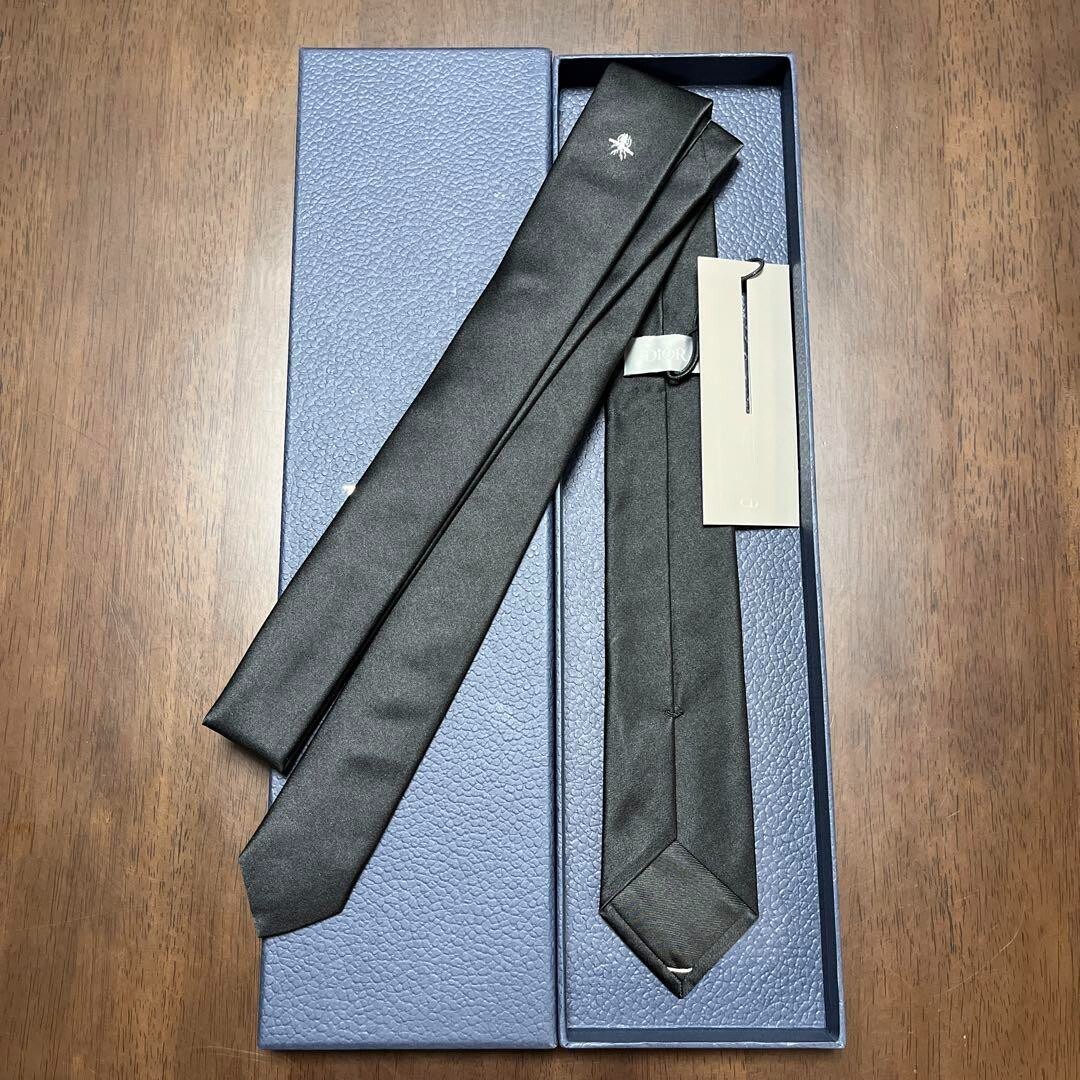 Dior Homme Narrow Tie Necktie Black Solid Bee Silk 100% Collection