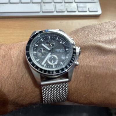 Mens Steel Semi-Mesh Bracelet Fossil CH2602 Decker Black Dial